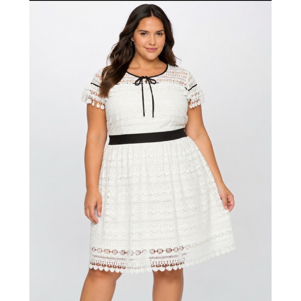 Eloquii Size 16 White Ruffle Lace A Line Dress Bow Coquette Wedding Tassel Lined